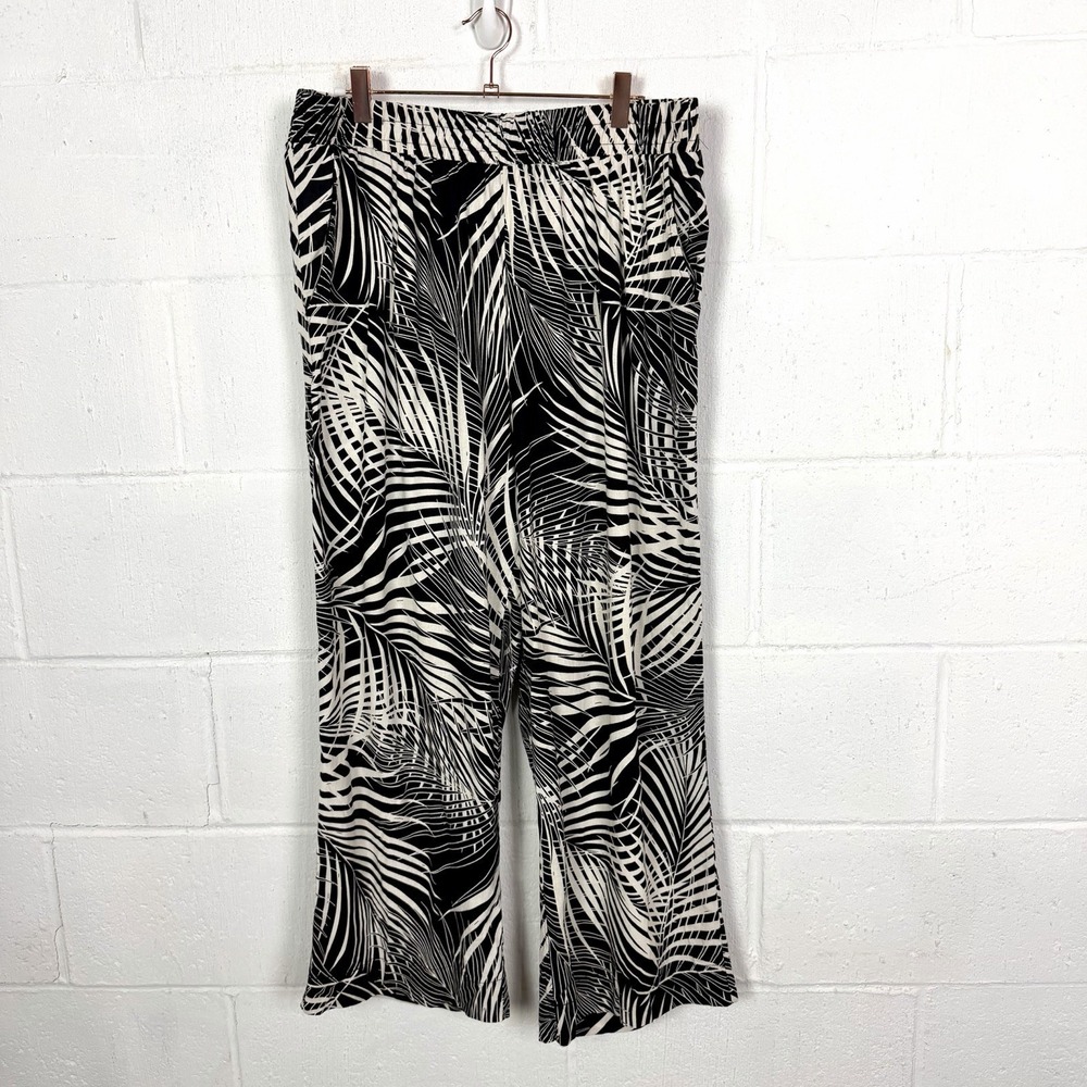 Panama Jack Women's‎ Wide Leg Linen Pants Size XL Tropical Leaves Resort Travel